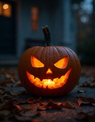 Halloween Jack-o'-Lantern: Glowing Pumpkin on Porch