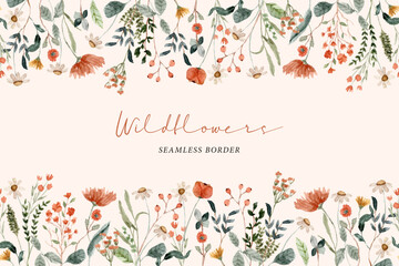 wildflower watercolor frame seamless border