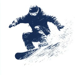 Snowboarder performing a trick against a white isolated background.