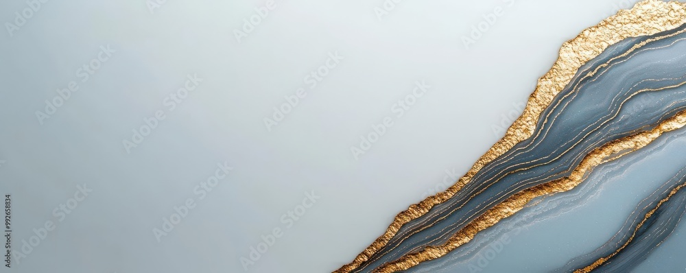 Poster elegant abstract background featuring fluid lines with gold accents on a soft blue canvas, perfect f