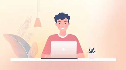 Man working on laptop at home office
