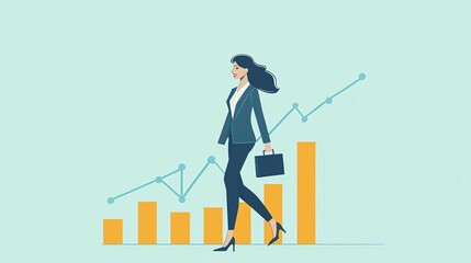 Professional woman walking towards growth chart