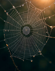Obraz premium Dewdrops on Spiderweb: Nature Background