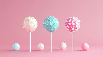 Cute 3D lollipops in a rainbow of colors, fun and vibrant
