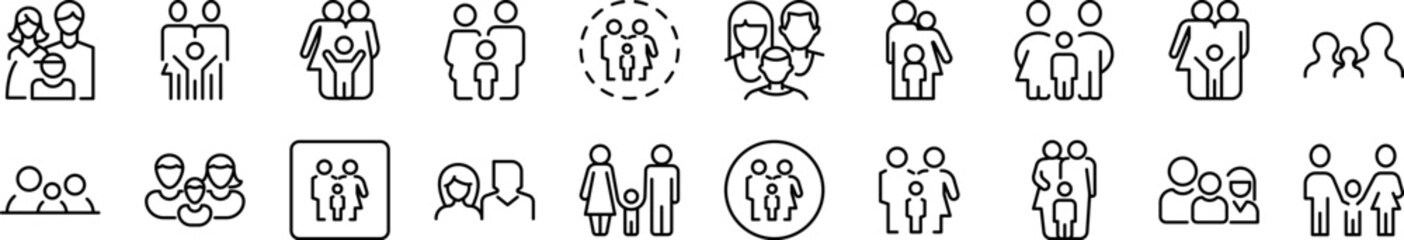 Family Pack of Thin Icons. Editable Stroke. Suitable for Web Sites, Books, Cards, Apps