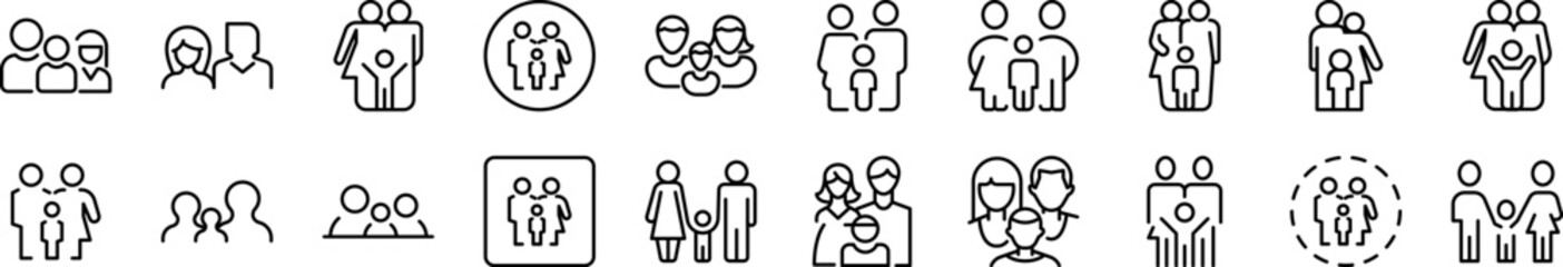Family Thin Icons Collection. Editable Stroke. Suitable for Web Sites, Books, Cards, Apps