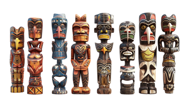 set of totems isolated on a transparent background