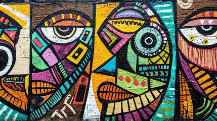 Obraz premium Graffiti wall inspired by African art, featuring bold geometric patterns