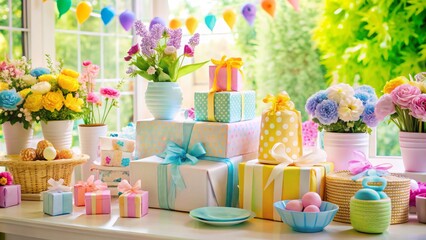 Celebrating new life with a colorful baby shower featuring charming decorations, meaningful gifts, and festive items,