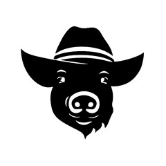 Fancy Pig in  Hat - silhouette vector illustration transparent background