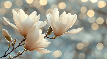 white flowers set against a soft bokeh background. The delicate blooms evoke feelings of purity, peace, and elegance, making it ideal for romantic or contemplative themes