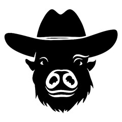 pig wear black top hat ,silhouette vector illustration transparent background