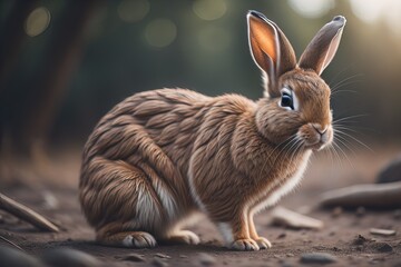 Rabbit in the mountains at sunset. Cute rabbit in the mountains. ai generative