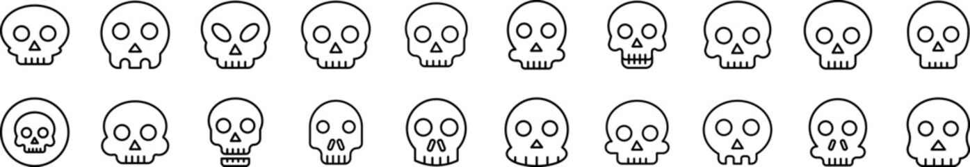 Skull Icon Set for UI, Placards, Books, Apps. Editable Stroke. Suitable for Web Sites, Books, Cards, Apps