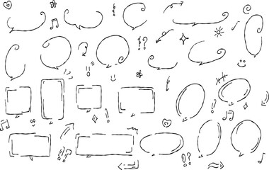 A hand-drawn speech bubble and decoration set. Features a simple and easy-to-use design, perfect for emphasizing messages or comments.