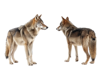 Wolf isolated against transparent background, front and side view