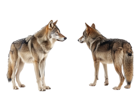Wolf isolated against transparent background, front and side view