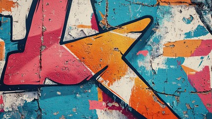 Fototapeta premium Old-school graffiti wall, vintage street art style with thick outlines