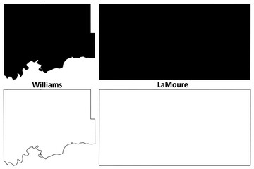 Williams and LaMoure County, North Dakota State (U.S. county, United States of America, USA, U.S., US) map vector illustration, scribble sketch map