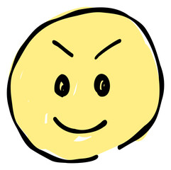 A hand-drawn smiling face emoji showing effort. Features a simple and cute yellow-based design. Stylish and versatile for various scenes.