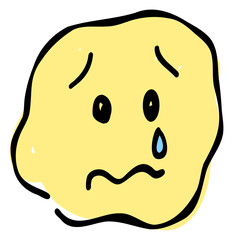 A hand-drawn crying face emoji. Features a simple and cute yellow-based design. Stylish and versatile for various scenes.