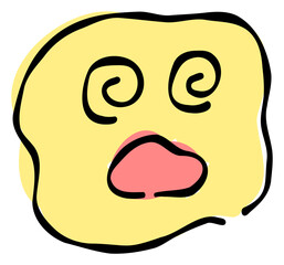 A hand-drawn dizzy face emoji. Features a simple and cute yellow-based design. Stylish and versatile for various scenes.