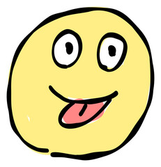 A hand-drawn teasing face emoji with tongue out. Features a simple and cute yellow-based design. Stylish and versatile for various scenes.