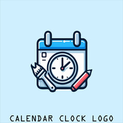 Calendar, clock, on blue background with stylized design vektorsuitable for planners, schedules, time management, and productivity concepts
