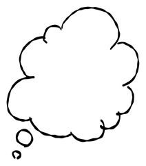 A hand-drawn fluffy thinking speech bubble. Features a simple and easy-to-use design, perfect for emphasizing messages or comments.