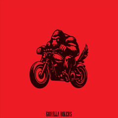 Black vektor gorilla riding motorcycle against red background, great for adventurous and playful designs needing a unique and eyecatching animal element