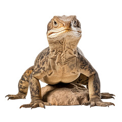 Obraz premium Large Brown Lizard Resting On A Rock With Textured Skin And Intense Stare