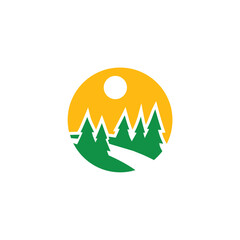 Road River With Sun and Pine tree Logo