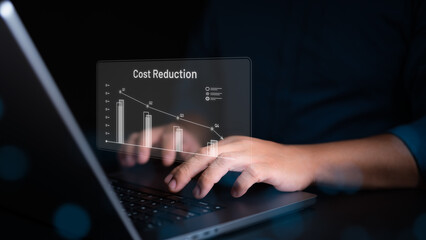 Industry manufacturing cost lean optimization. Decreasing business expenses to maximize profits and financial status for long term investment. Company or industry payment cost lean reduction analysis.