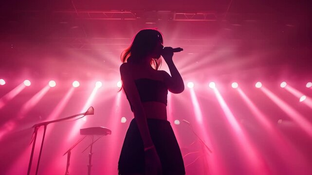 Musical performance under vibrant stage lights in an intimate concert venue at night