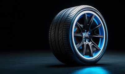 Stylish Blue Car Wheel on a Dark Background design
