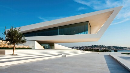 Fototapeta premium Sleek and Minimalist Modern Architecture Showcasing Innovative Building Design
