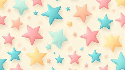 Seamless Pattern of Pastel-Colored Stars on a Light Background