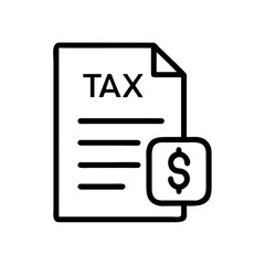 A simple tax document icon, with a dollar sign and a sheet of paper, symbolizing taxes or financial paperwork, on a transparent background