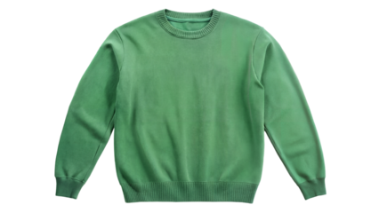 A vibrant green knitted sweater displayed against a transparent or white background, showcasing a textured pattern and casual style.