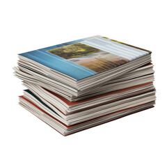 Large Stack Of Colorful Magazines With Glossy Covers On White Background