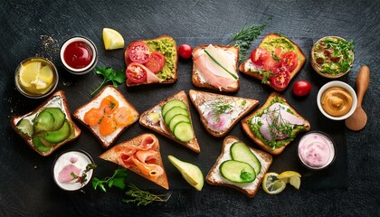 various sandwiches and ingredients on the table