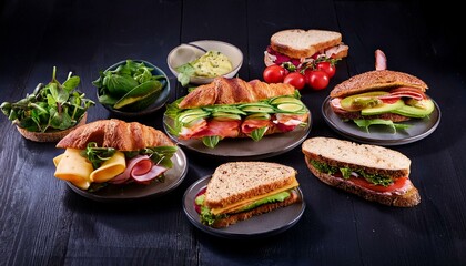 various sandwiches and ingredients on the table