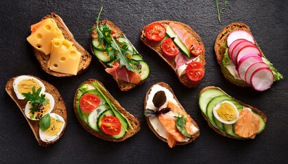 various sandwiches and ingredients on the table
