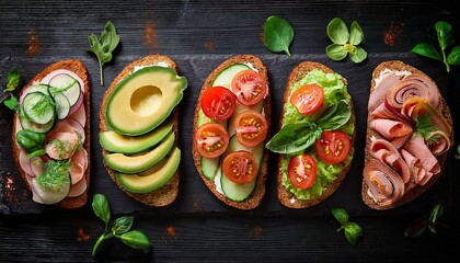various sandwiches and ingredients on the table