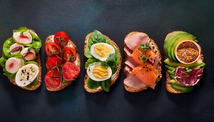 various sandwiches and ingredients on the table