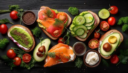various sandwiches and ingredients on the table