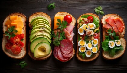 various sandwiches and ingredients on the table