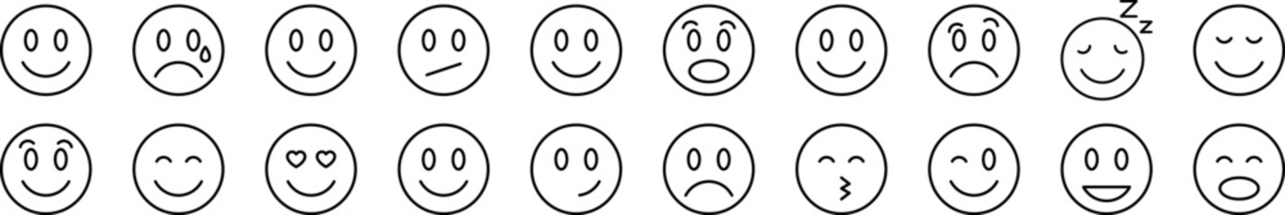 Smile Outline Simple Linear Image Collection. Editable Stroke. Suitable for Web Sites, Books, Cards, Apps