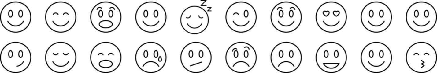 Smile Thin Icons Collection. Editable Stroke. Suitable for Web Sites, Books, Cards, Apps