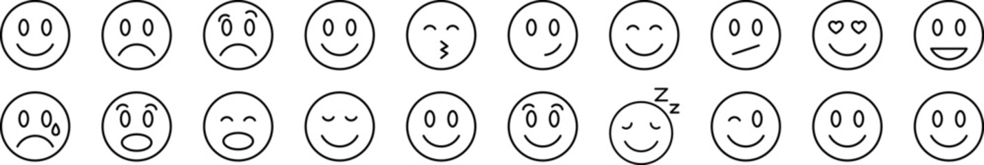 Smile Collection of Thin Icons. Editable Stroke. Suitable for Web Sites, Books, Cards, Apps